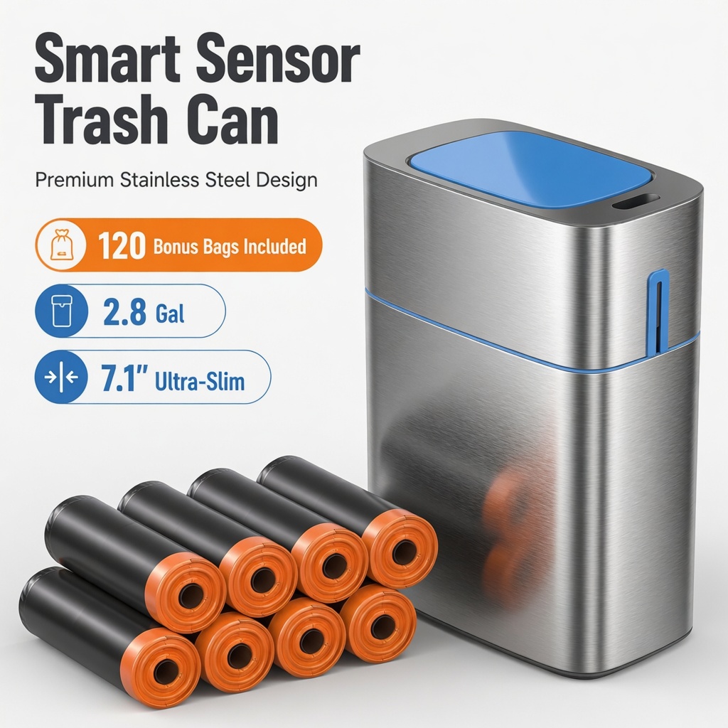 Home Bathroom Trash Can - Joybos Premium Stainless Steel Smart Trash