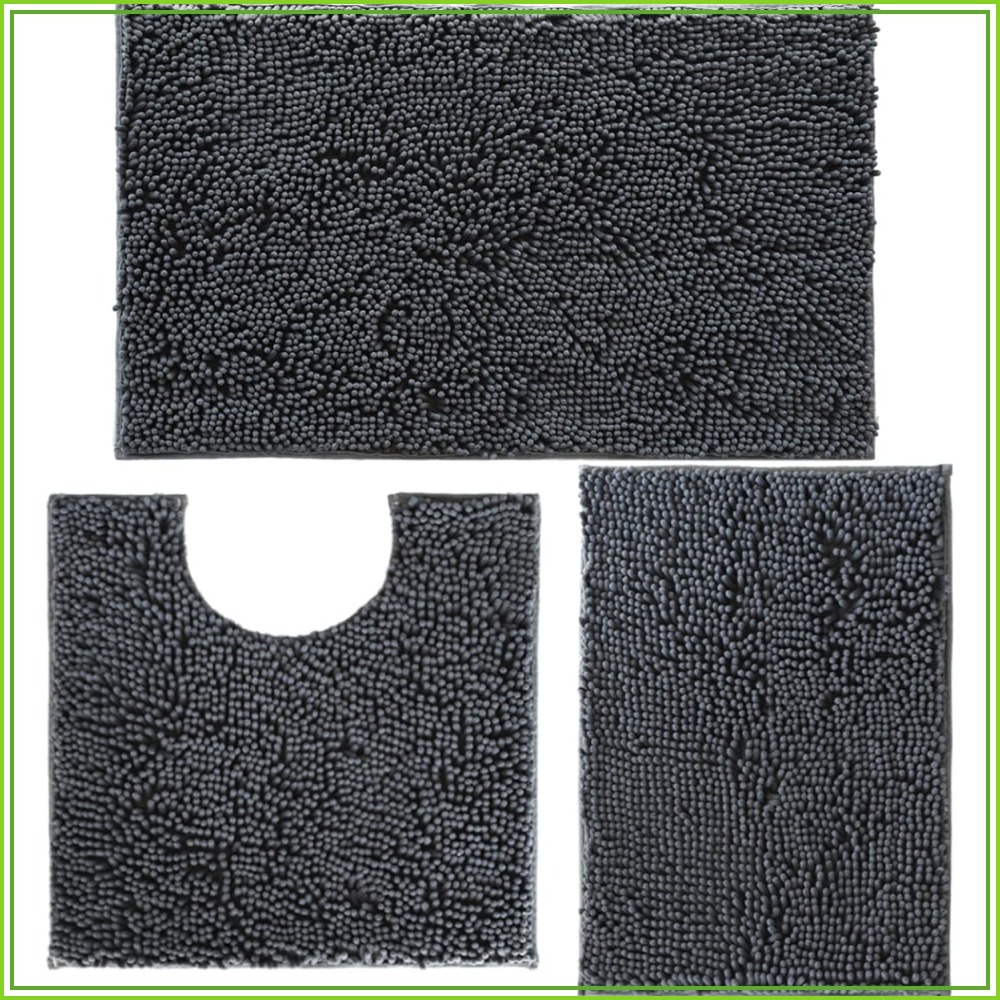 Home Bathroom Mats - Non-Slip 3-Piece Chenille Bath Mat Set,