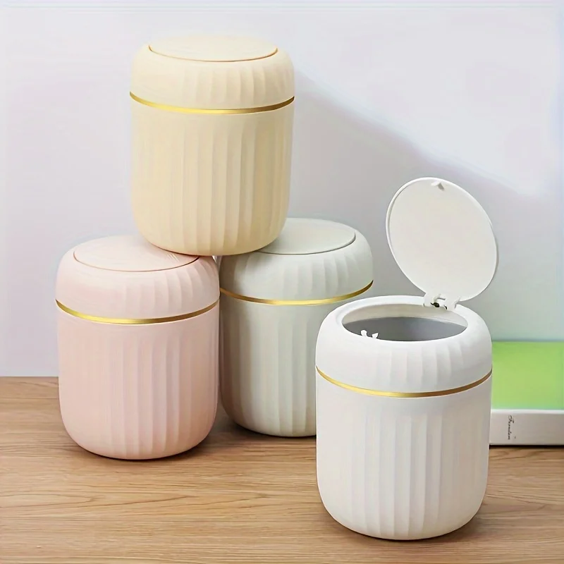 Mini Desktop Trash Can with Li - Home Bathroom Trash Can ulasan dan harga