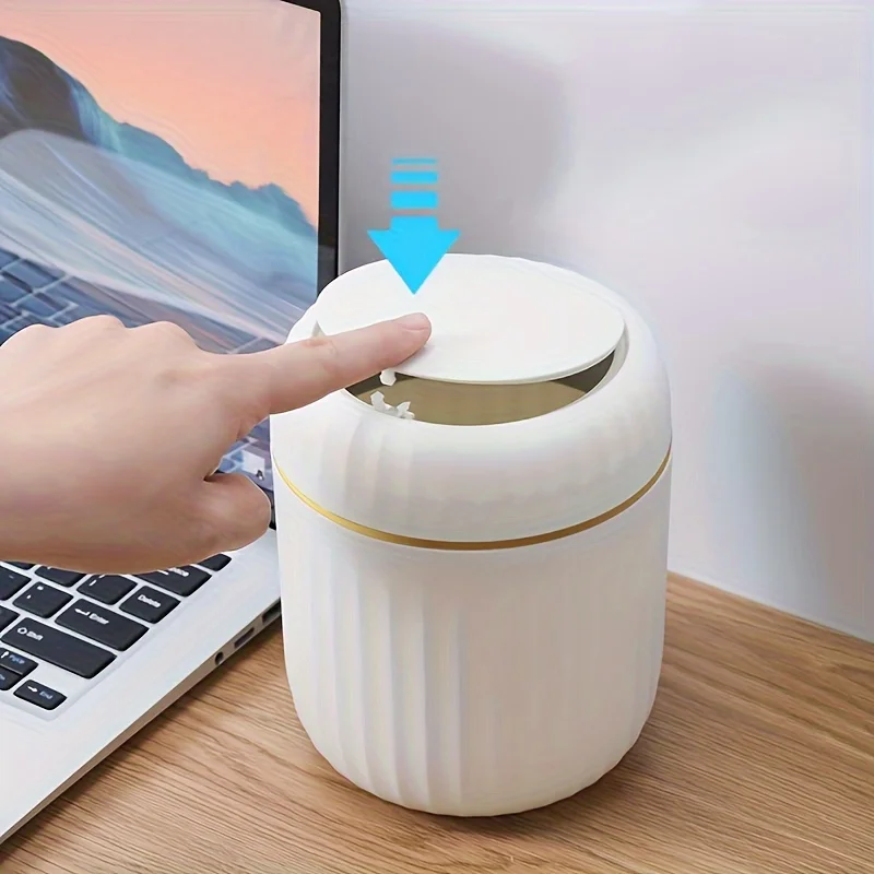 Mini Desktop Trash Can with Li - Home Bathroom Trash Can ulasan dan harga