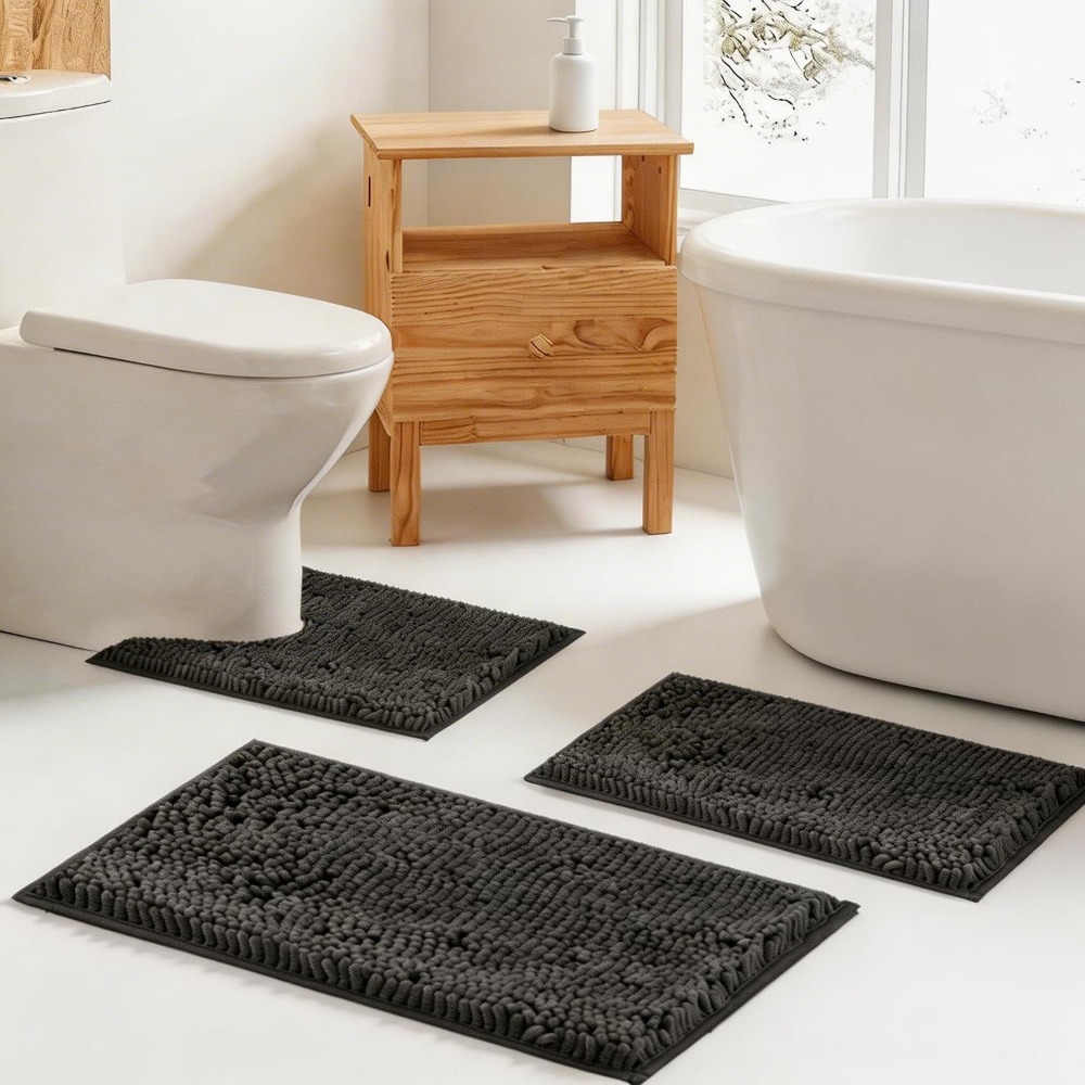 Non-Slip 3-Piece Chenille Bath - Home Bathroom Mats ulasan dan harga